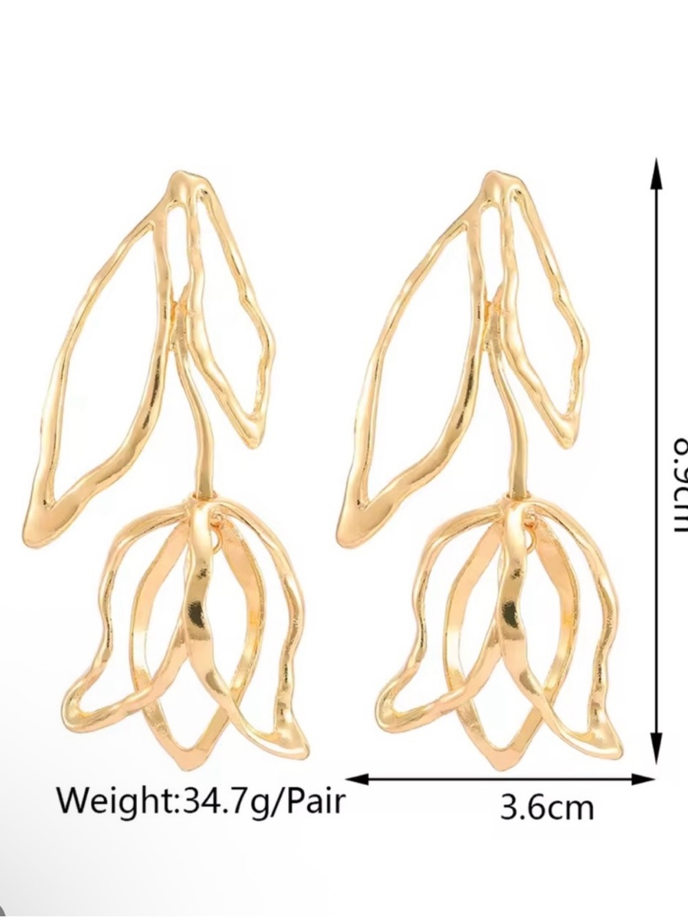 Sculpted Gold Botanical Drop Earrings - Picture 5 of 5